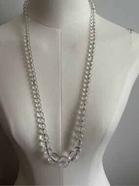 Clear Glass Bead Long Necklace - Women Jewelry 33in